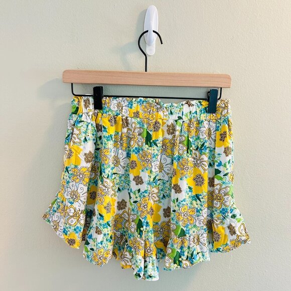 Wild Fable High-Waisted Flutter Shorts Womens Size Small Green Floral Yellow - Picture 6 of 11